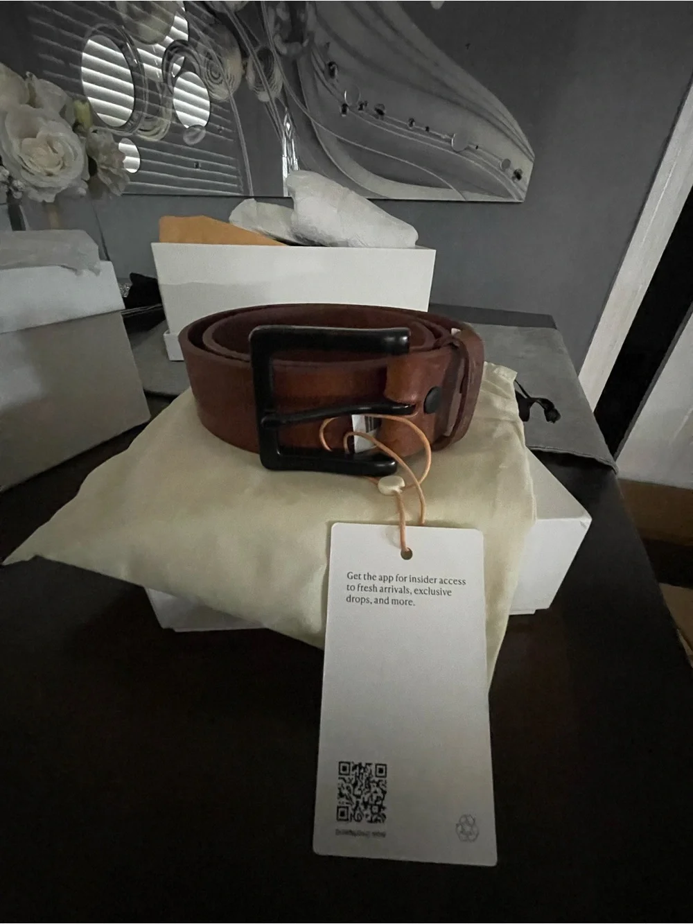 Quince Tan Leather Belt with Dark Metal Buckle